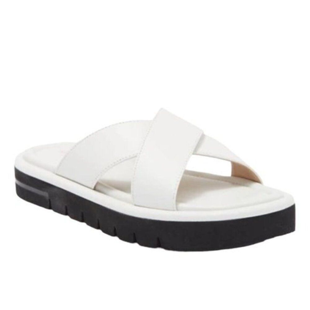 Stuart Weitzman Elodie Leather Slide Sandal in White Size 10